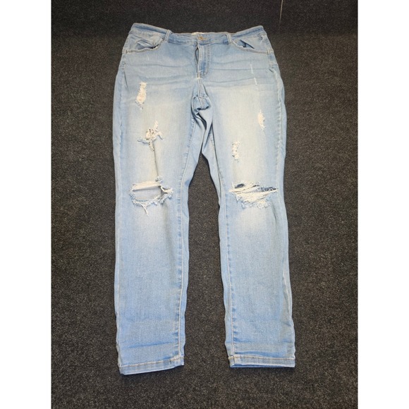 Wax Jean Denim - Wax Jean Butt I Love You Distressed Skinny Jeans Light Wash Blue Womens Size 18